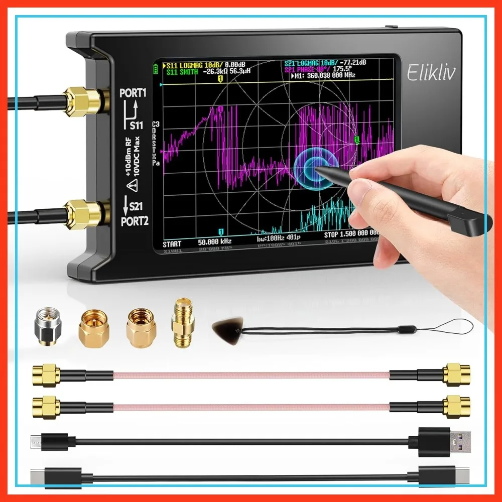 

Vector Network Analyzer 10kHz-1.5GHz, 4" Touch Screen, SWR, Smith Chart, VNA with Calibration Kit