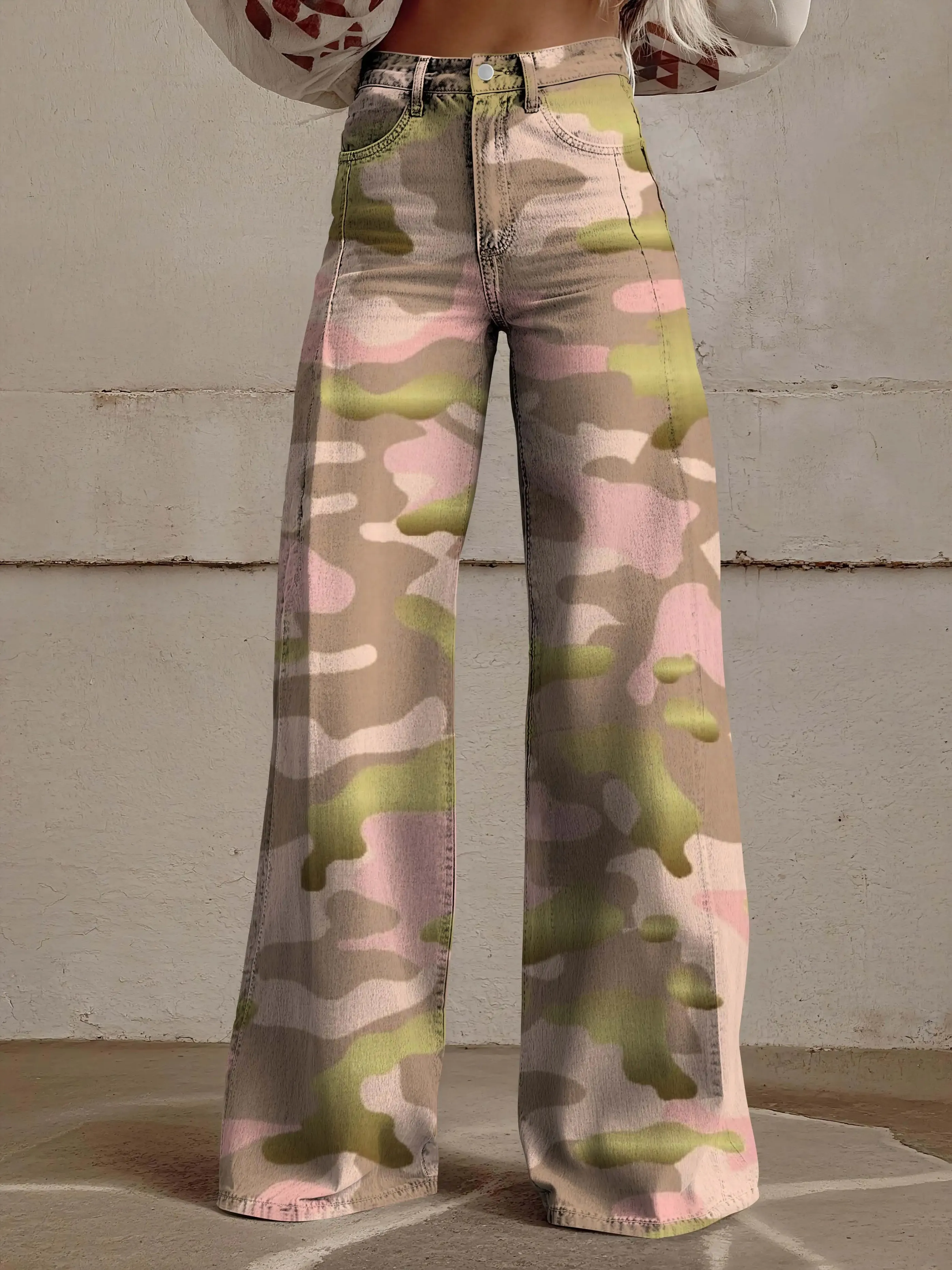 جينز نسائي جديد لعام 2026 مع قماش الدنيم المقلد، كاجوال، عصري، مريح، سروال شتوي فضفاض بقصة ضيقة، #3