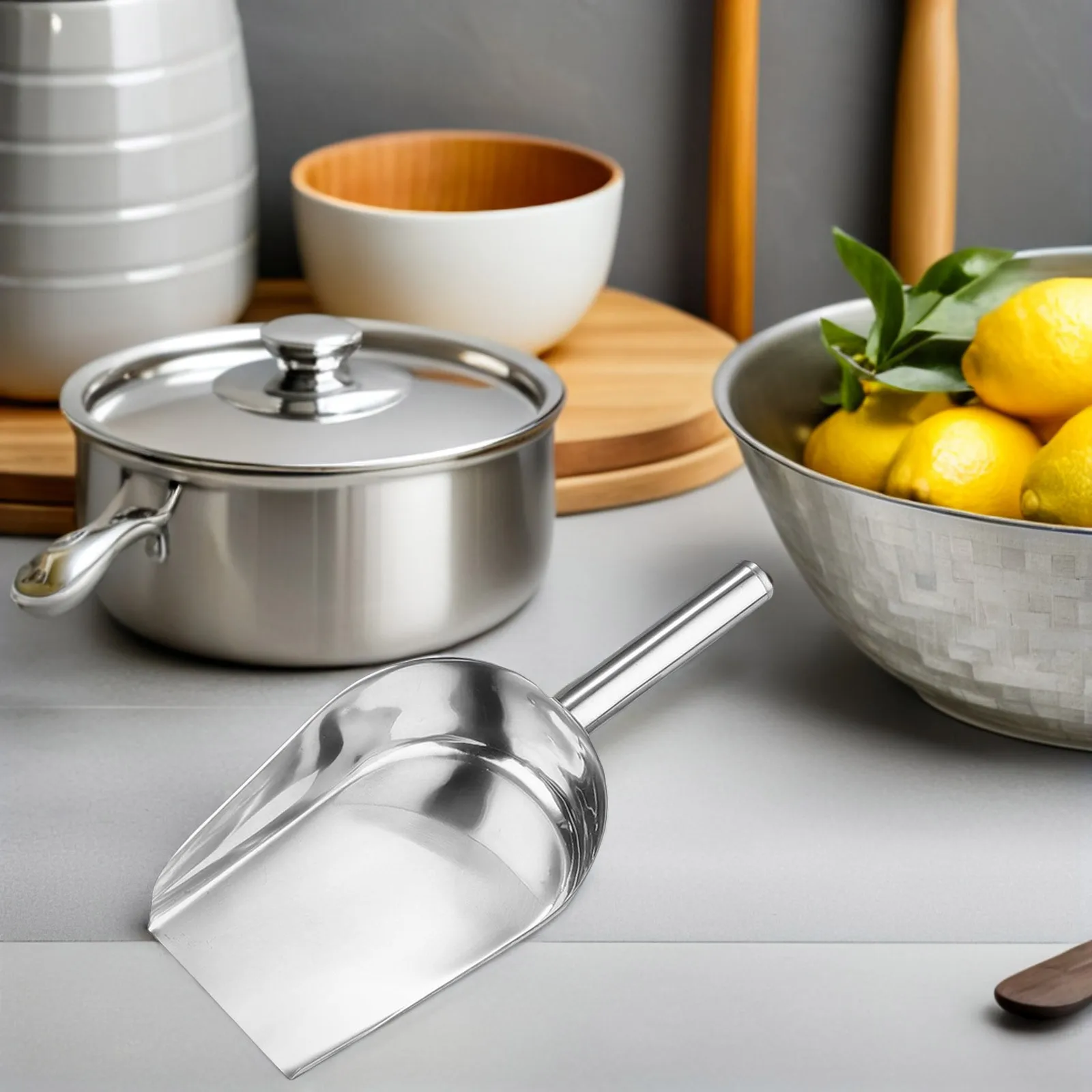 

2Pcs Multiuse Stainless Steel Shovel for Ice Flour Nuts Kitchen Bar Home Comfortable Ice Scoop Holder Home Flour Shovel