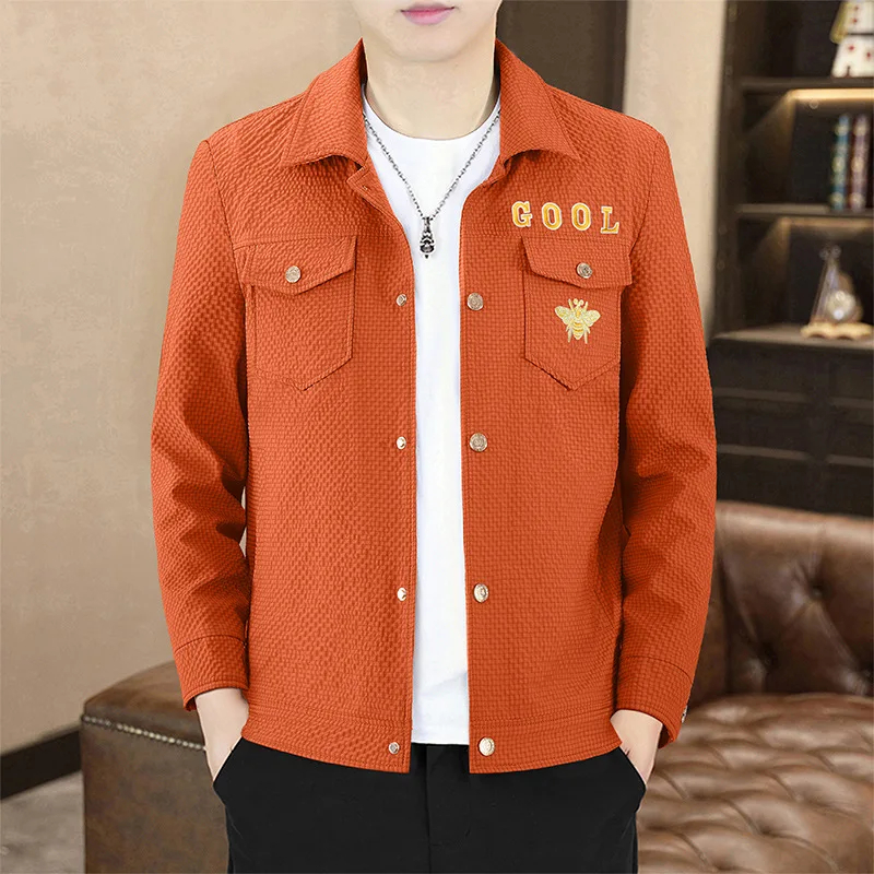 

ZhanChao Men's Long Sve Embroidered Slim Fit Jaet Korean Sle Collar up Spring Autumn Outerwear Casual Denim Coat