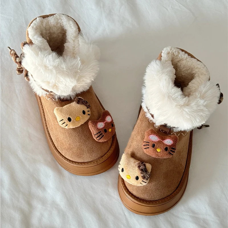 Hello Kitty Girls' Winter Boot Plush Snow Boots Warm Non-Slip Sneaker Cute Warm Cotton Shoes Outdoor Short Boot Girl's Gift