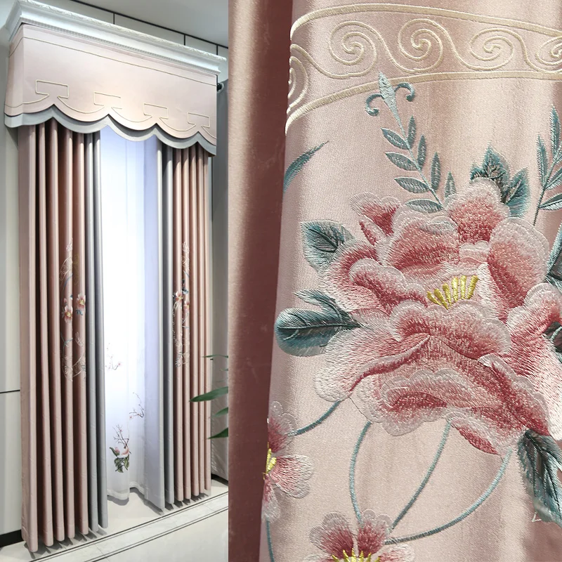 Custom curtain classical high-grade chinese embroidery window livingroom  cloth blackout curtain tulle valance drape M1441