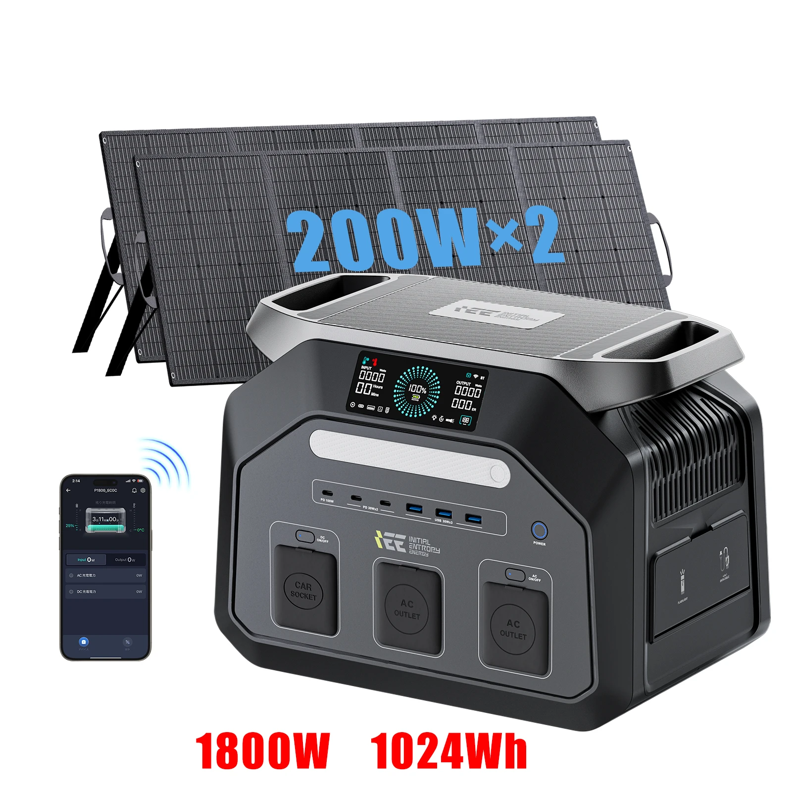 IEE P1800 Tragbare Powerstation 1800W AC-Ausgang Solargenerator 1024Wh LiFePO4-Akku mit Solarpanel für Wohnmobil Garten Camping