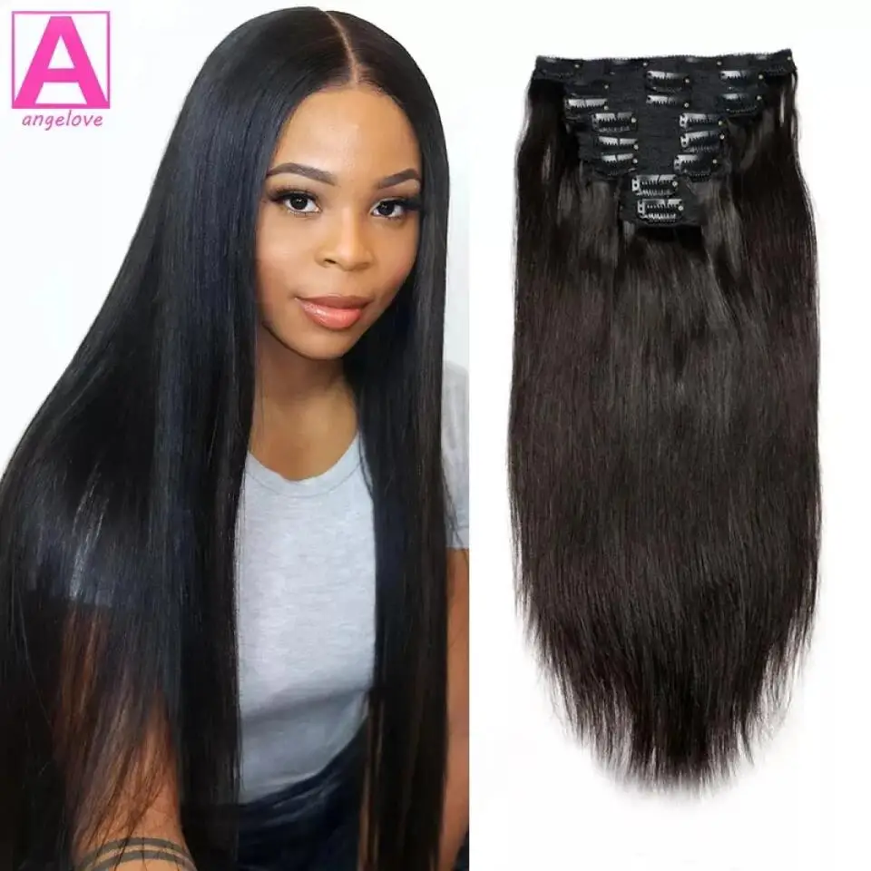 Clip In Hair Extensions Human Hair Brazilian Straight Clip In Natural Black Color Clip Ins Remy Hair 20 22 24 26 Inch For Women