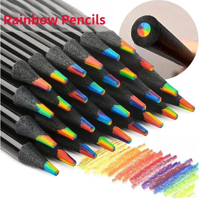 

1Pcs Kawaii Rainbow Pencil 7 Colors Concentric Gradient Crayons Kids Gift Colored Pencils Art Painting Drawing stationery