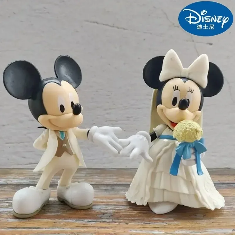 Disney Mickey Mouse Minnie Marry Wedding Dress Couple Action Figurines Modle White Dress Cake Decoration Wedding Model Gift Toys