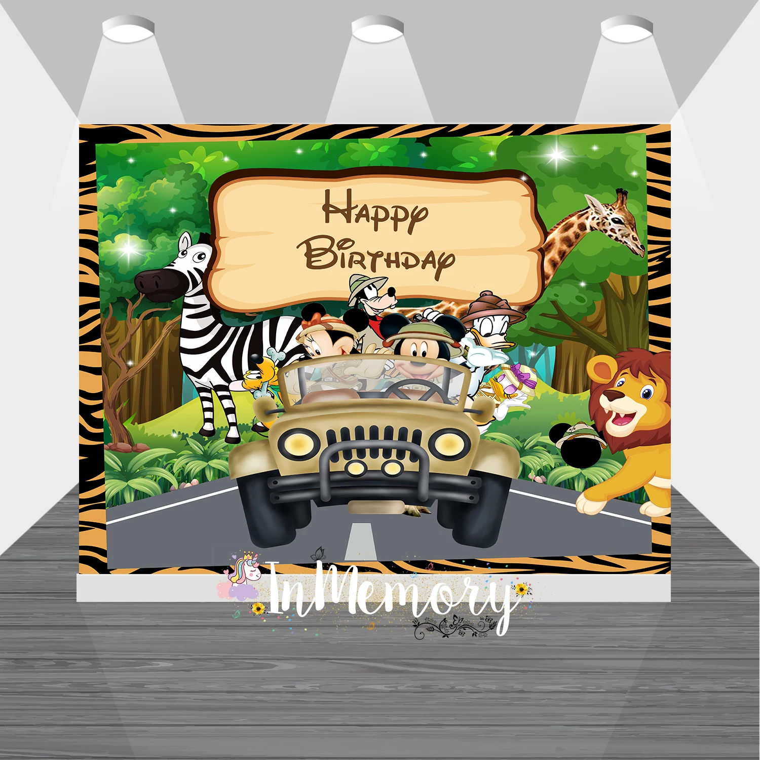Fondo fotográfico de vinilo para fiesta de bebé recién nacido, telón de fondo para fotografía de cumpleaños, Selva, bosque, Animal salvaje, Safari, Mickey Mouse