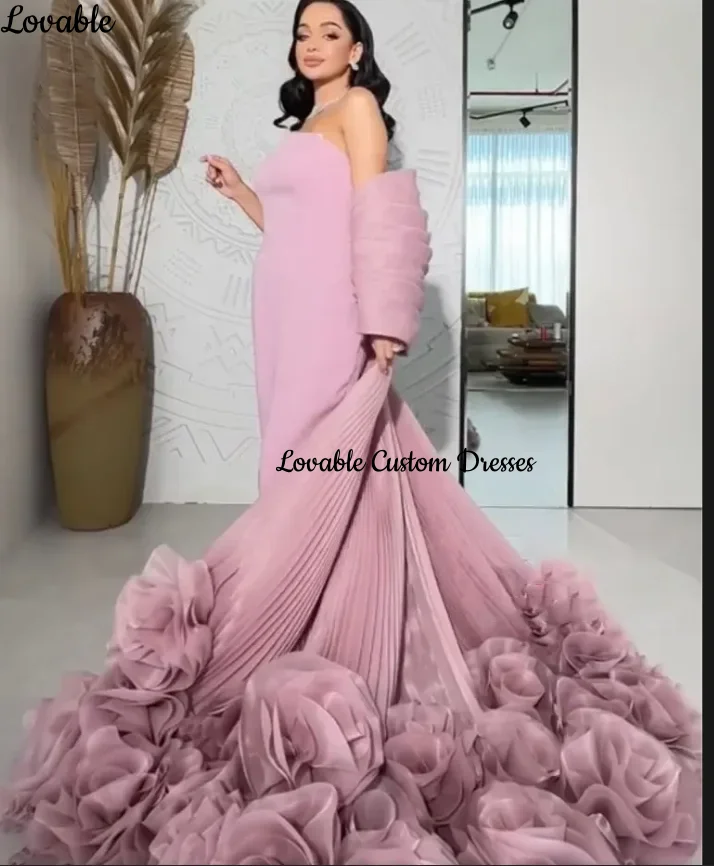 Vestidos de noite personalizados com zíper, linha a, sem alças, até o chão, flores, luxo, alças, zíper, vestidos elegantes para mulheres