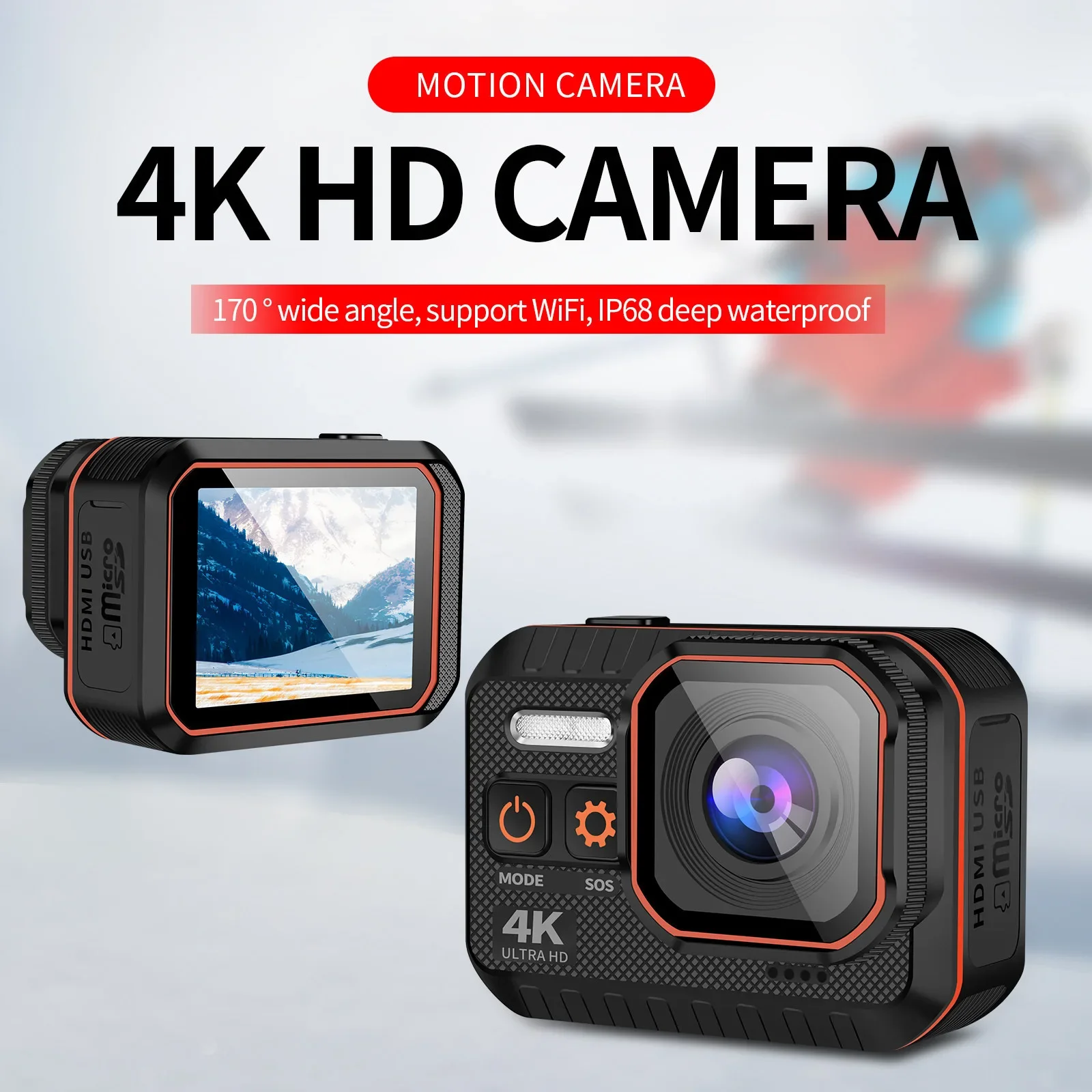 4K 60FPS Action Camera Waterproof Sport Camcorder DV with Remote Control Scree Drive Recorder Sports Video Helmet recording