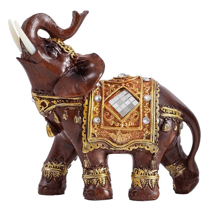 Resin Elephant Statue Thailand Feng Shui Elegant Elephant Trunk Sculpture Lucky Wealth Figurine Crafts Ornaments For Home Decor