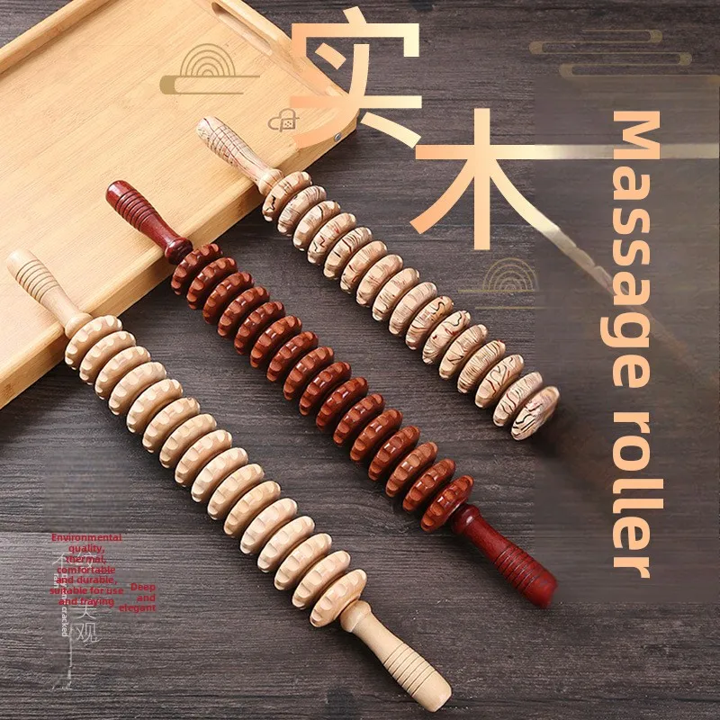

Body Fascia Massager Anti-slip Handle Wood Grooved Gear Arms Legs Thighs Buttocks Smooth Roller Massager for Back Relaxation