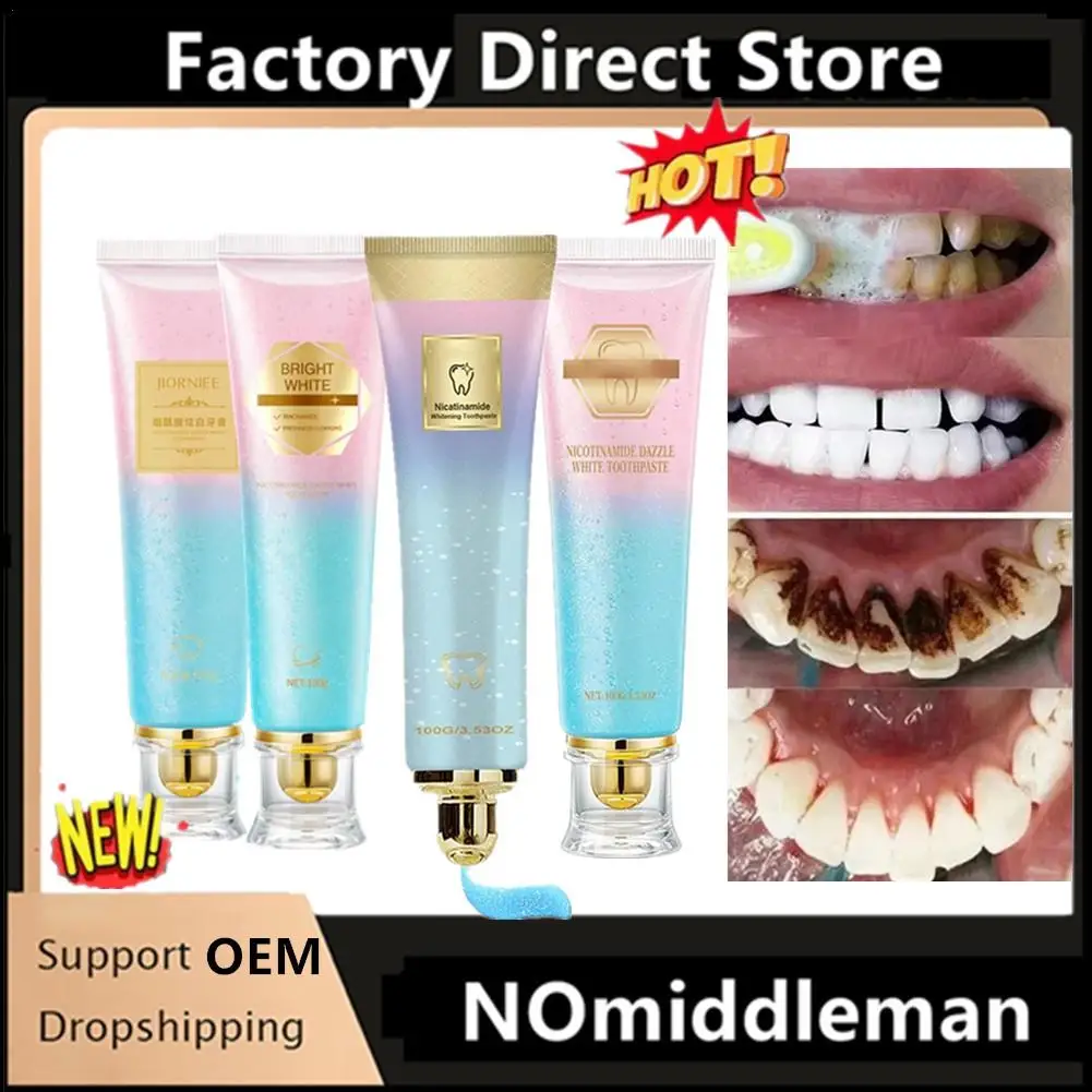 1pc niacinamida branqueamento creme dental ajudando a cuidados orais mal hálitos manchas remoção reduz placa creme dental para mulher