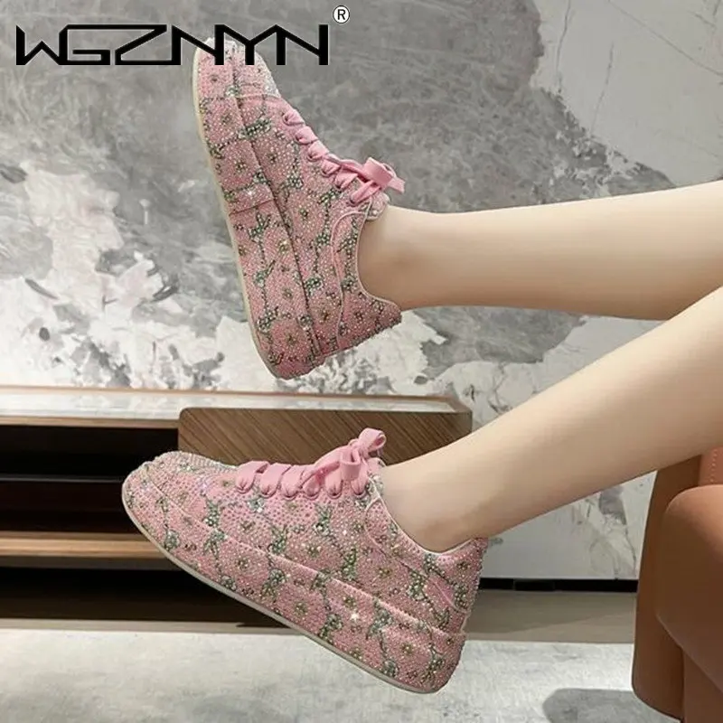 2023 Rhinestones Thick-soled White Pink Shoes New Autumn sexy Women Platform Shoe Shining Crystal Sneakers Trend Casual Sneakers