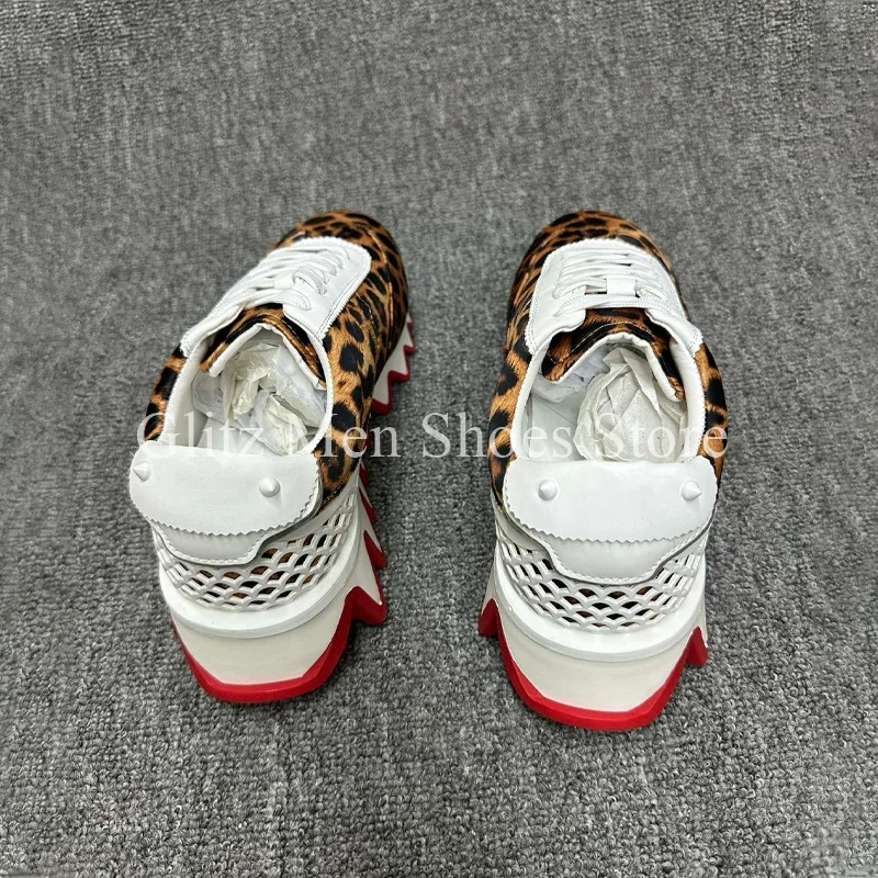 New Leopard Print Rivet Men's Shoes Sneaker Shark Teeth Shaped Casual Shoes Lace-Up Men Shoes Comfort Slip-on Spring Shoes