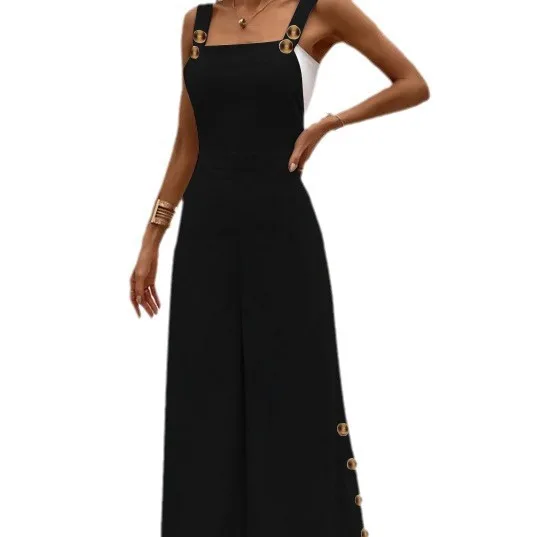 2024 Street Clothing New Women's Elegant Solid Color Sleeveless Casual Wide Leg jumpsuit YSS54-5