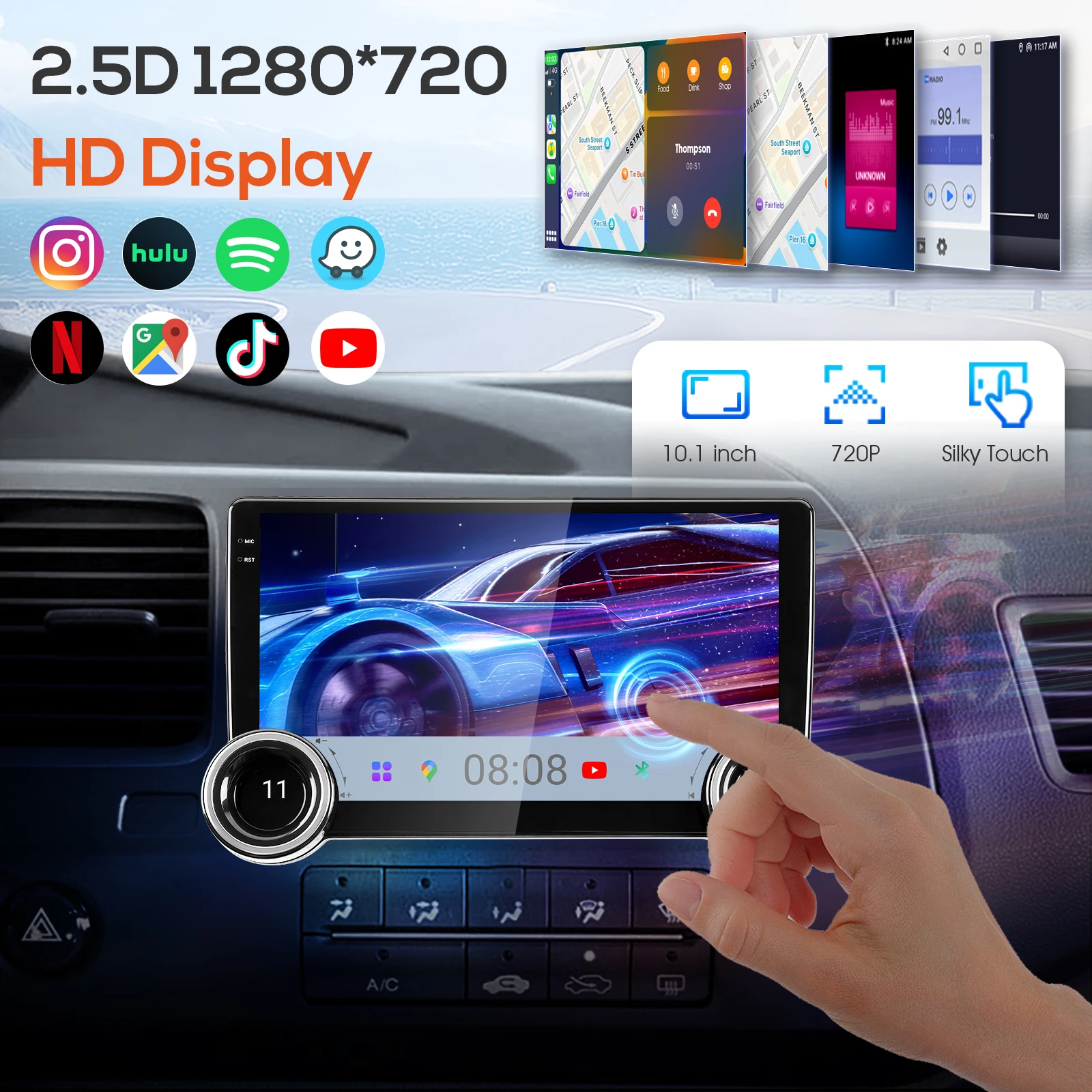 10.1 بوصة ستيريو سيارة عالمي لاسلكي 2Din راديو السيارة مع كاميرا Carplay أندرويد السيارات شاشة تعمل باللمس BT 4.1 مرآة ربط واي فاي