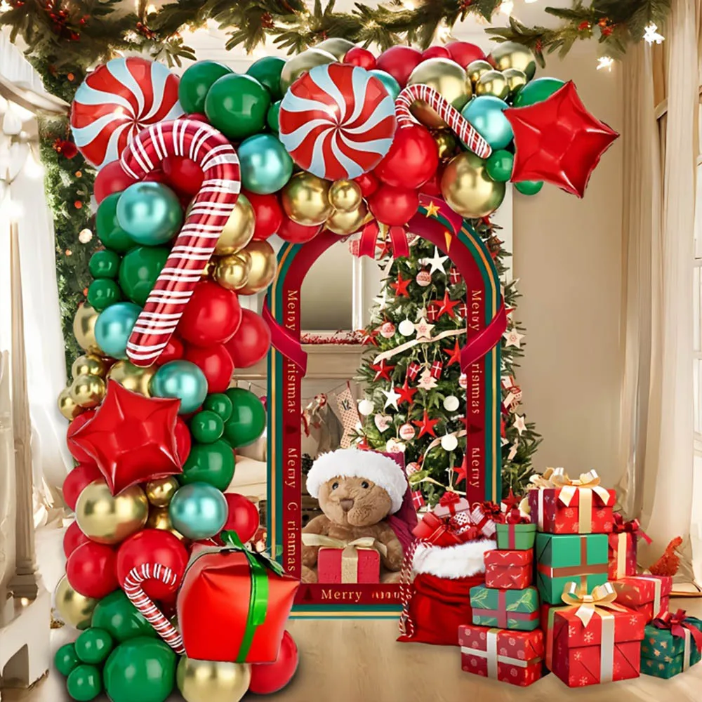 Weihnachten Ballon Girlande Bogen Kit Rot Grün Lollipop Krücken Geschenkbox Folienballons Neujahr Weihnachten Party Dekoration Lieferungen