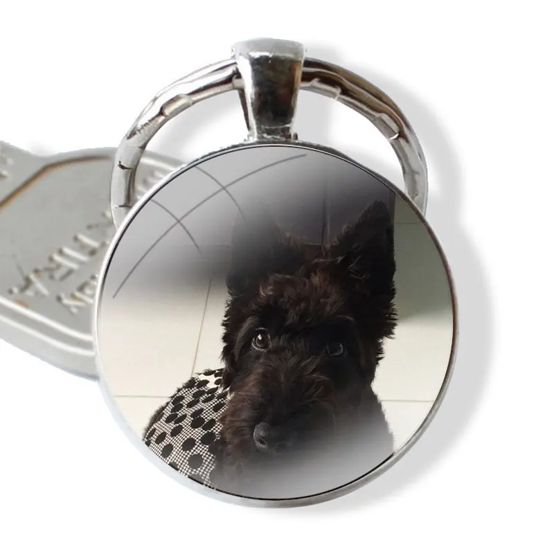 Keychain Handmade Glass Cabochon Key Ring Holder Pendant Key Chains Scottish Terrier Dog Puppy Puppies