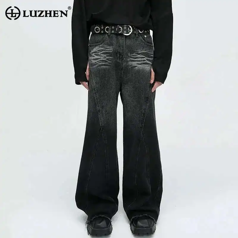 

LUZHEN New Style Baggy Vintage American Jeans Men Fashion Street Wear Niche Design Loose Wide Leg Denim Pants 2025 Trendy LZ8809