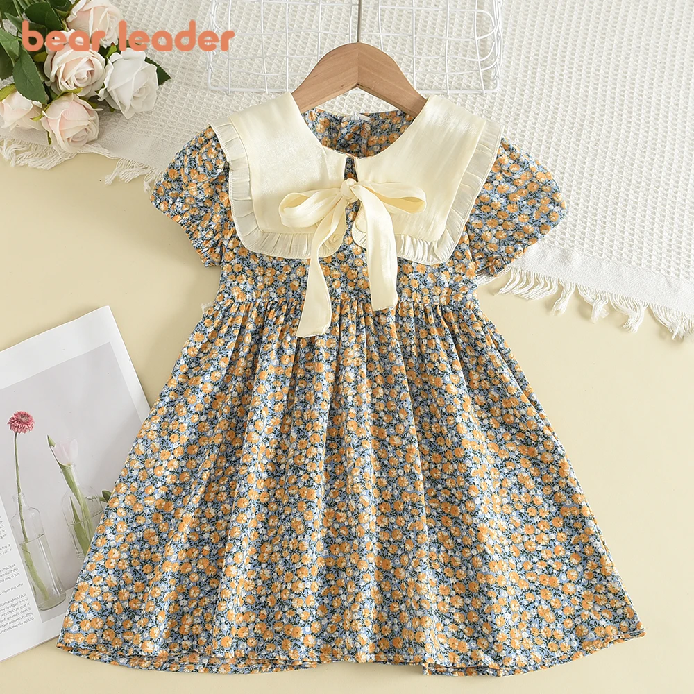 Bear Leader Casual Summer Kids Girls Dress Floral Kids Clothes Bow Patchwork Baby Girl Princess Dress New Flower Girl Dresses