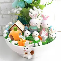 1PC Cartoon Cute Rabbit Desktop Resin Ornament for Home Table Micro Landscape Decoration Easter Party DIY Landscaping Supply