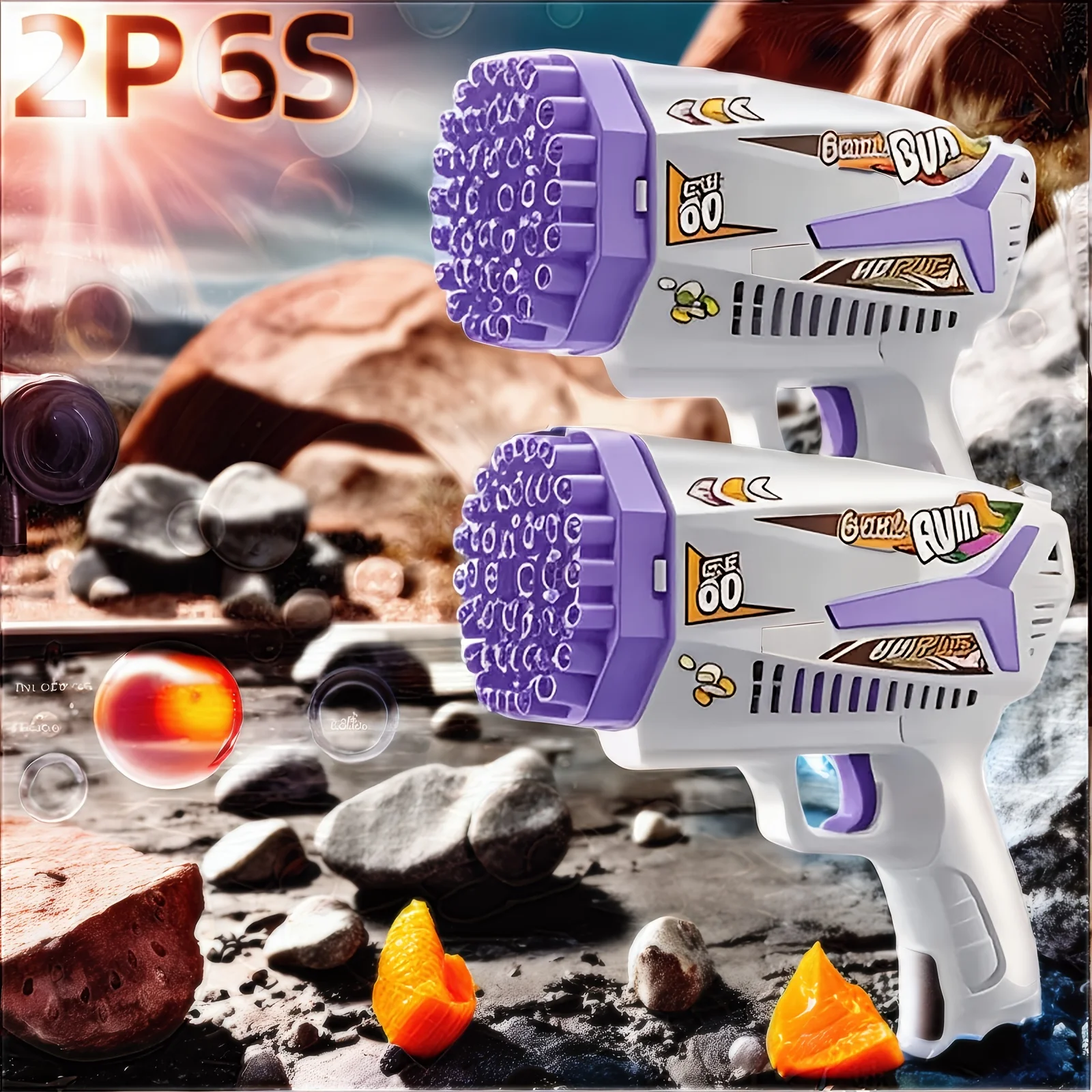 Amerikanische beliebte 60-Loch-Doppelpistole Kinder Seifenblasenmaschine Spielzeug Wasserpistole, Sommer Outdoor Spielzeug Seifenblasenmaschine, bestes Outdoor-Gam