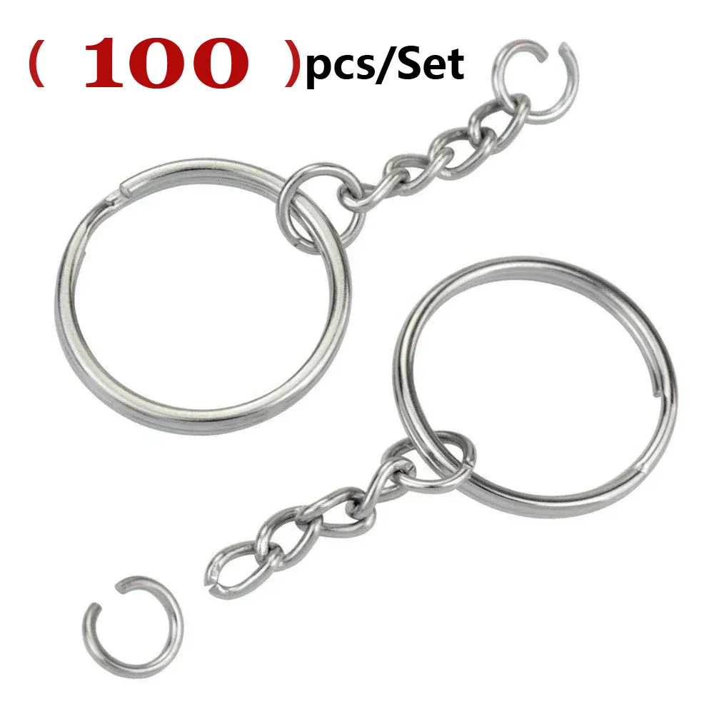 100pcs Wholesale Metals Key Ring with Chain 1 Inch and Jump Rings Silver Color Metal Parts with Open Ring Connector DIY Jewelry