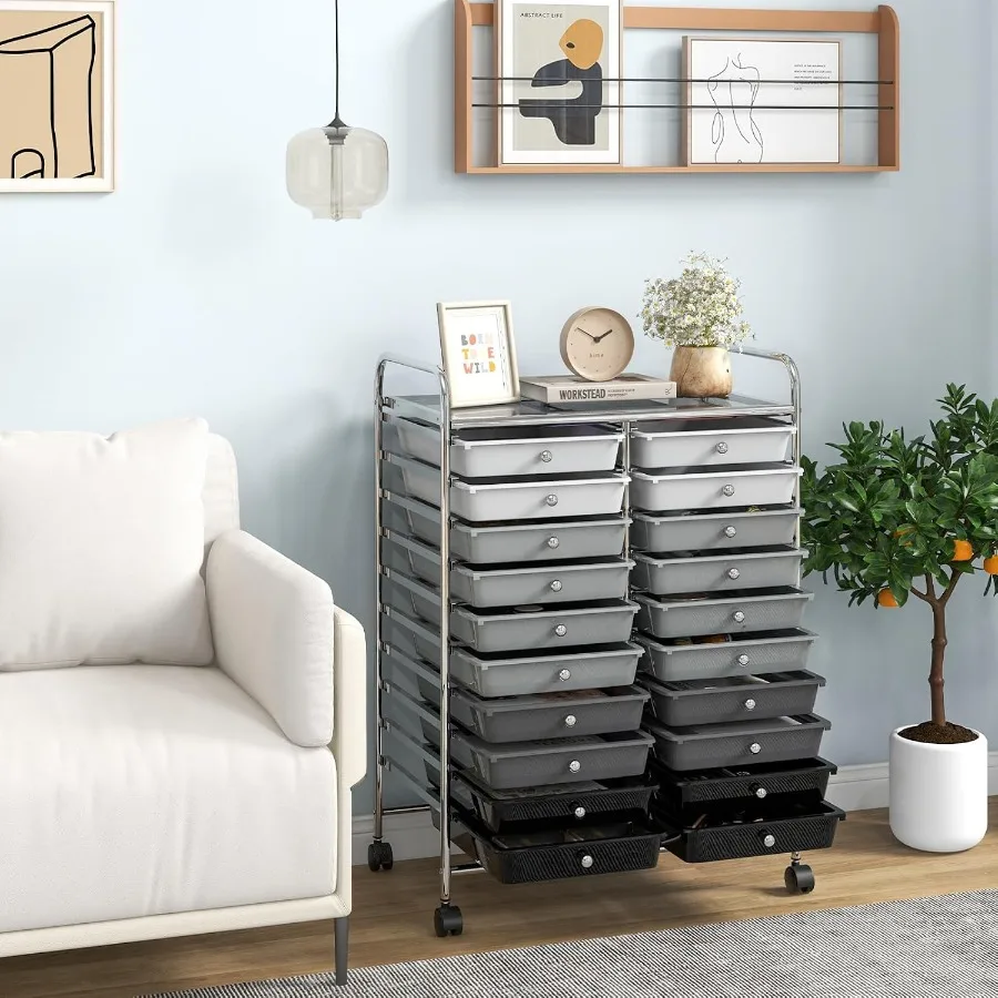 20 Drawers Rolling Cart, Mobile Storage Drawer Cart, Classroom Organizer Cart for Office School Supplies Teacher Tools Paper Cr