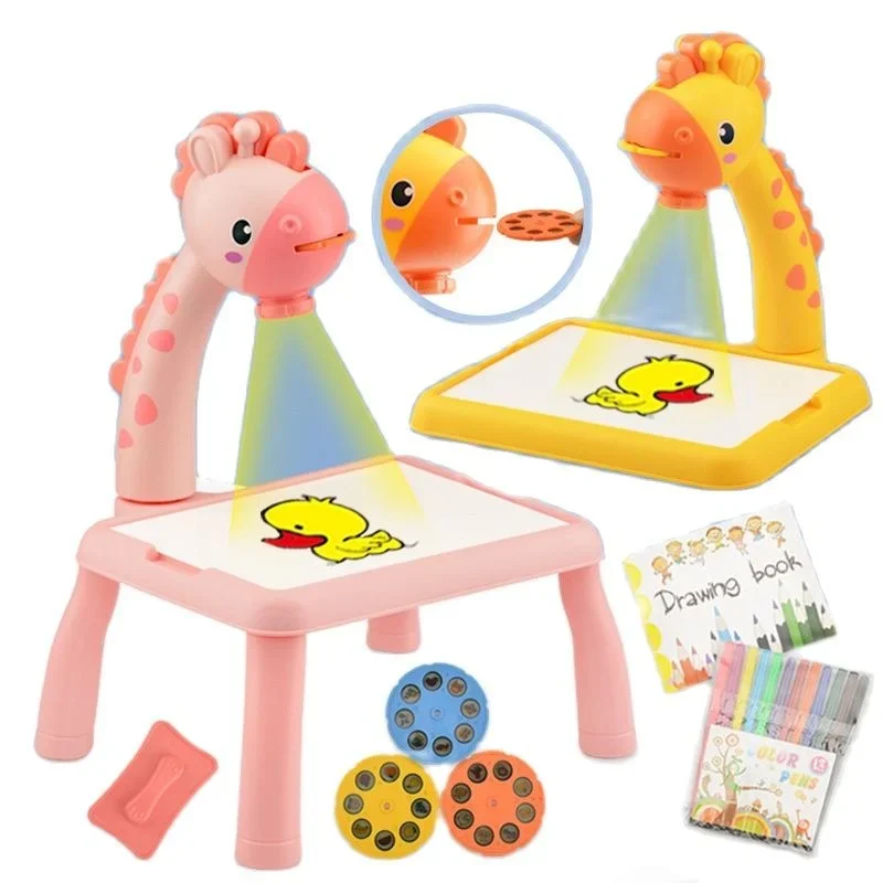 Children Led Projector Art Drawing Tablet Set Painting Tools Board Desk Writing Educational Toys For Girls Crafts Kids Learning