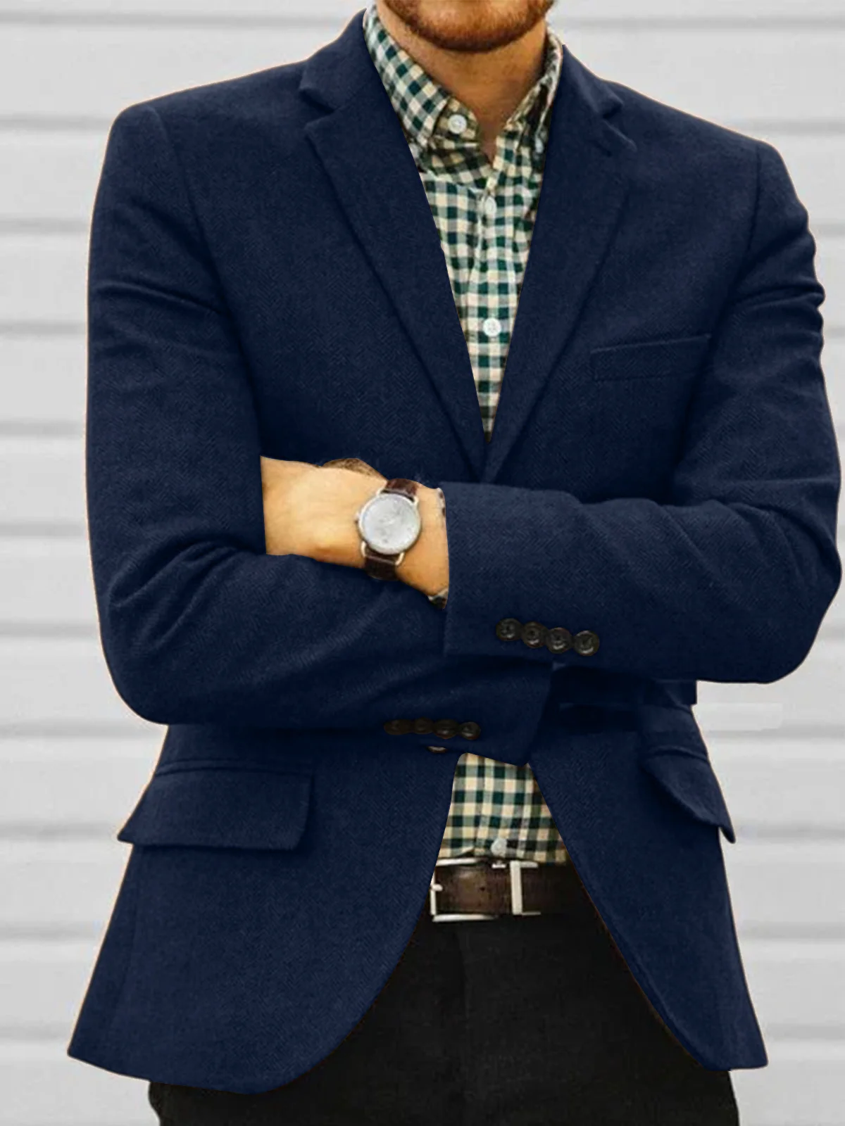 

ANNIEBRITNEY Herringbone Tweed Blazes for Men Notched Lapel Slim Fit Casual Warm Tuxedo Jacket Blazer Masculino