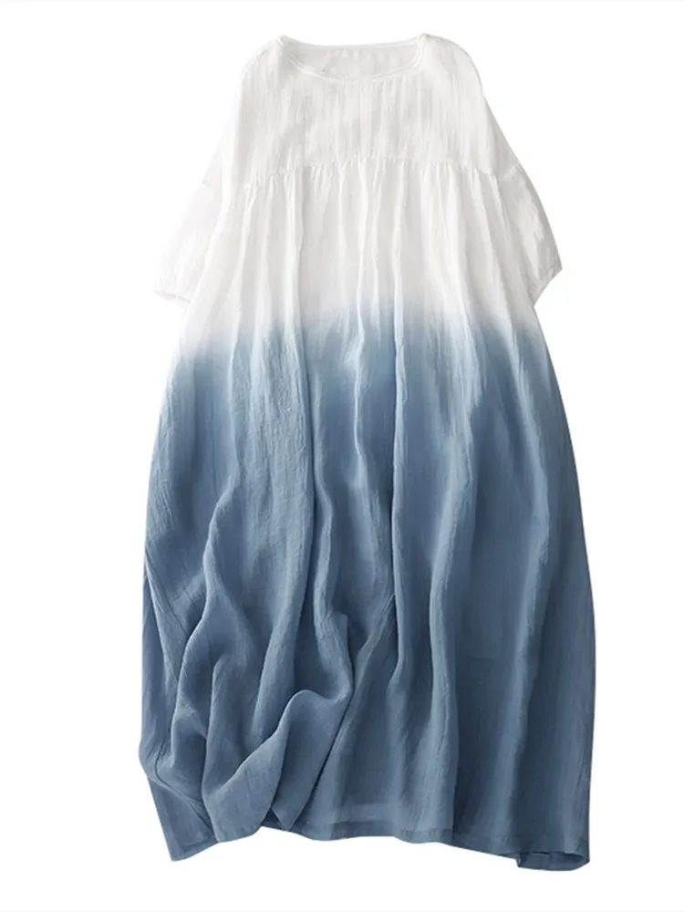 Verão novo solto tamanho grande vestido adient dr leve linho dupla camada saia longa dr algodão linho a linha dr