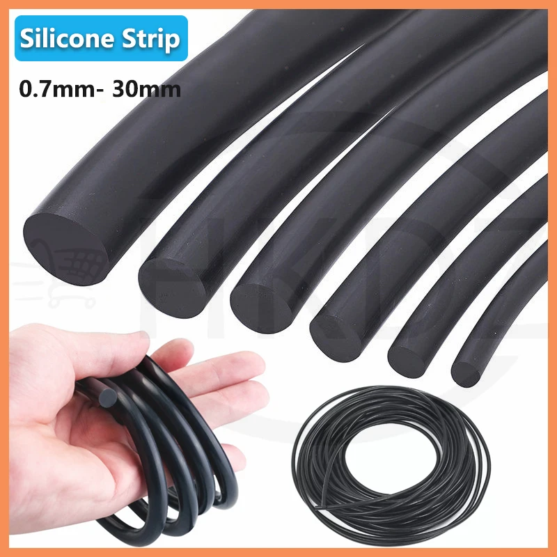 Solid Black Silicone Sealing Round Strip High Temperature Resistant Silicone Cord Silicone Rubber Strip Diameter Ø 0.7mm-30mm
