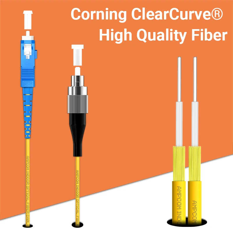 AMPCOM SC-FC UPC 광섬유 패치 케이블, 싱글 모드 단면 SMF 9/125μm 단일 모드 굽힘 무감도 2.0mm 광섬유 코드