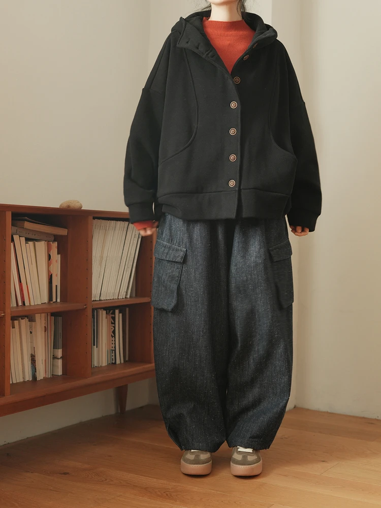 

Женская свободная толстовка-куртка LRCP с капюшоном, утепленная, для повседневной носки, художественная, зимняя