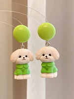 A Pair of Playful Cute Cartoon Simulation Three-dimensional Dog Kitten Bee Resin Earrings