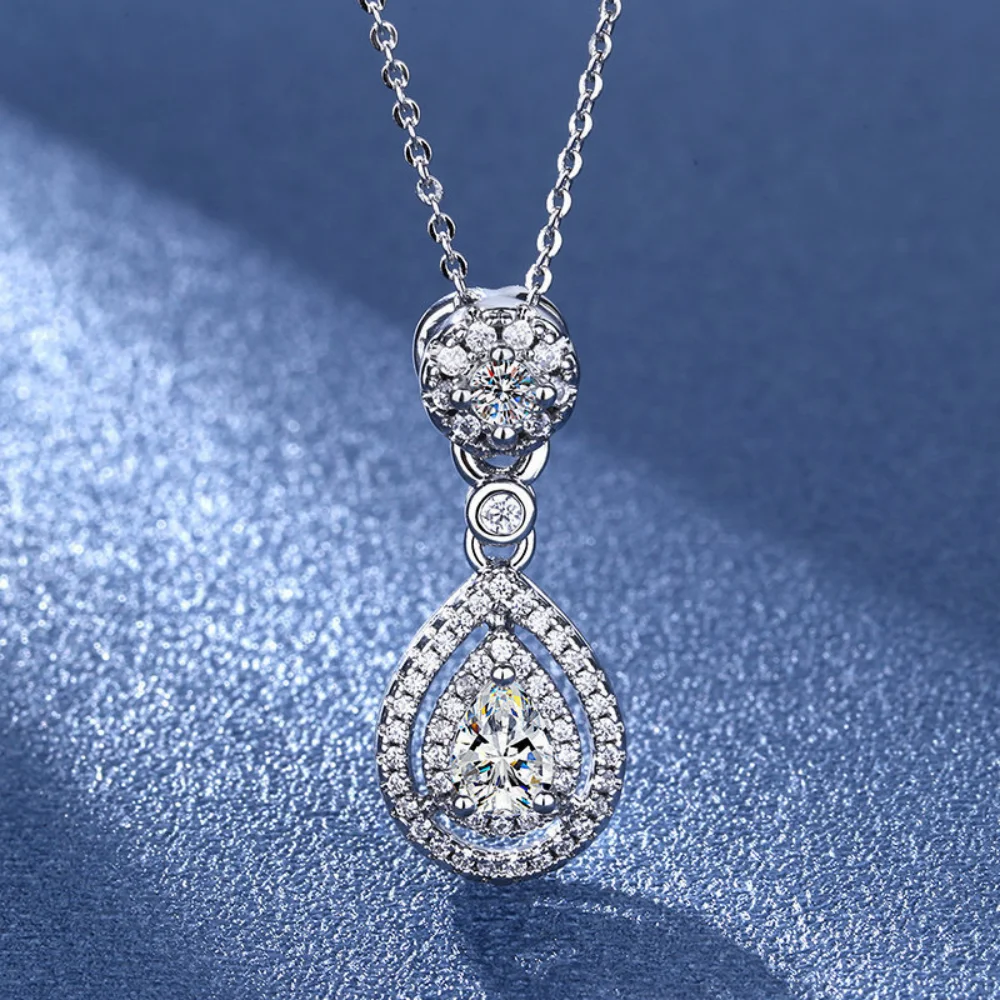 

925 Sterling Silver Necklace Clavicle Chain Sparkling Zircon Teardrop Women's Pendant Necklace Birthday Party Gift Jewelry Gift