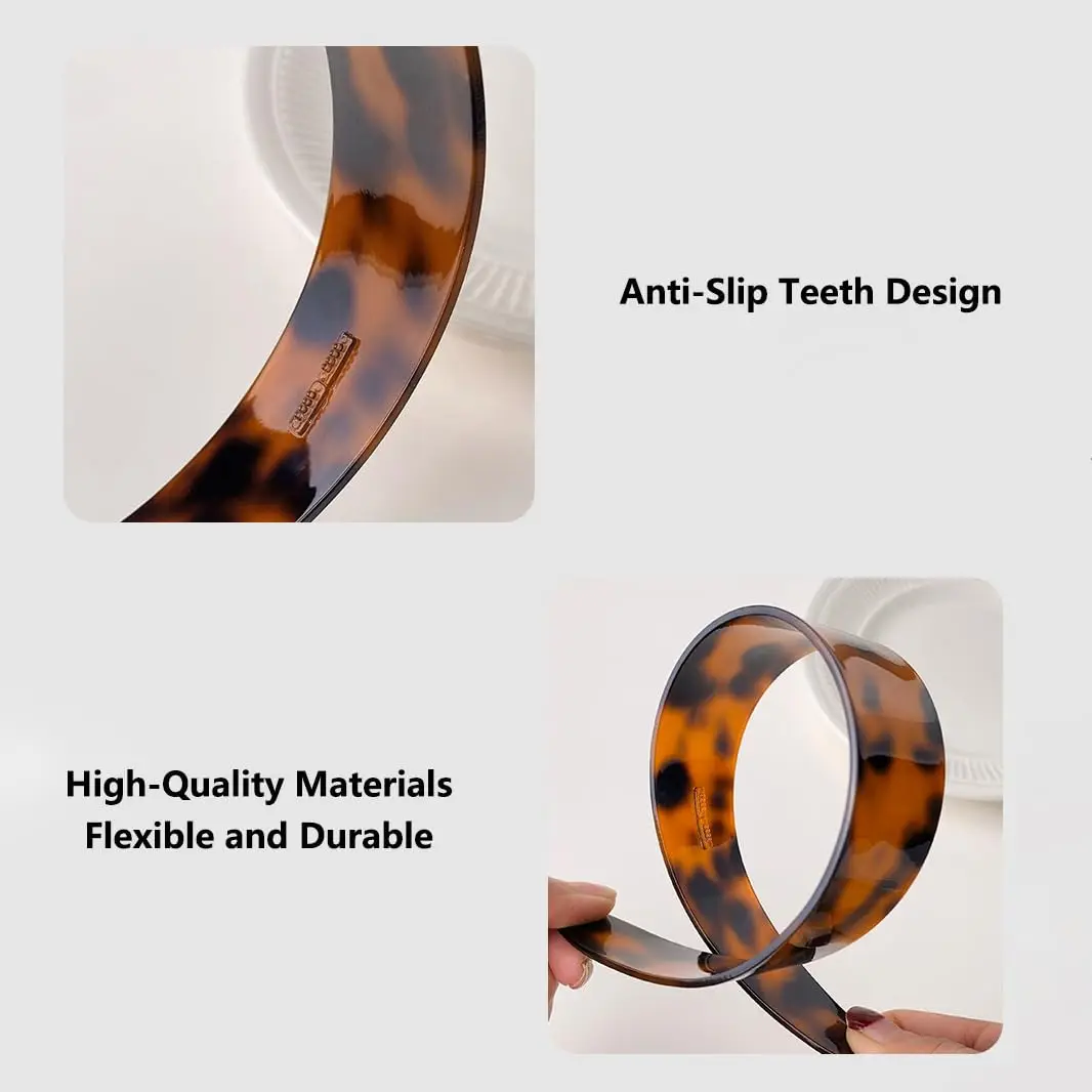 Dickes Schildpatt-Stirnband mit Zähnen für Frauen 1,5 Zoll Rutschfest Vielseitig Breites Retro-Acetat-Kunststoff-Stirnband – Detail 3