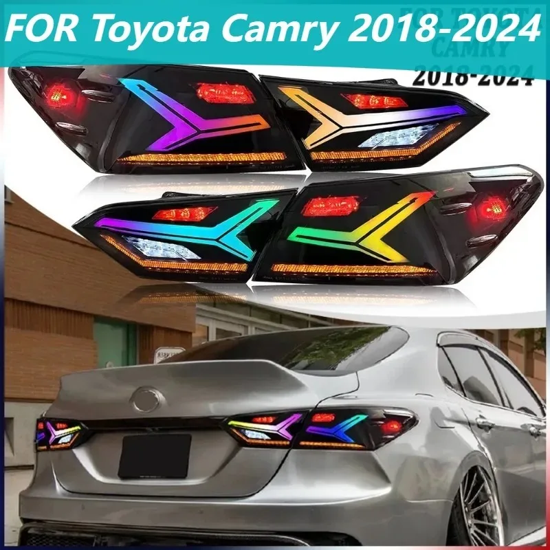 

Для Toyota Camry 2018-2024 1 пара светодиодных задних фонарей RGB дымовой последовательный указатель поворота Plug and Play