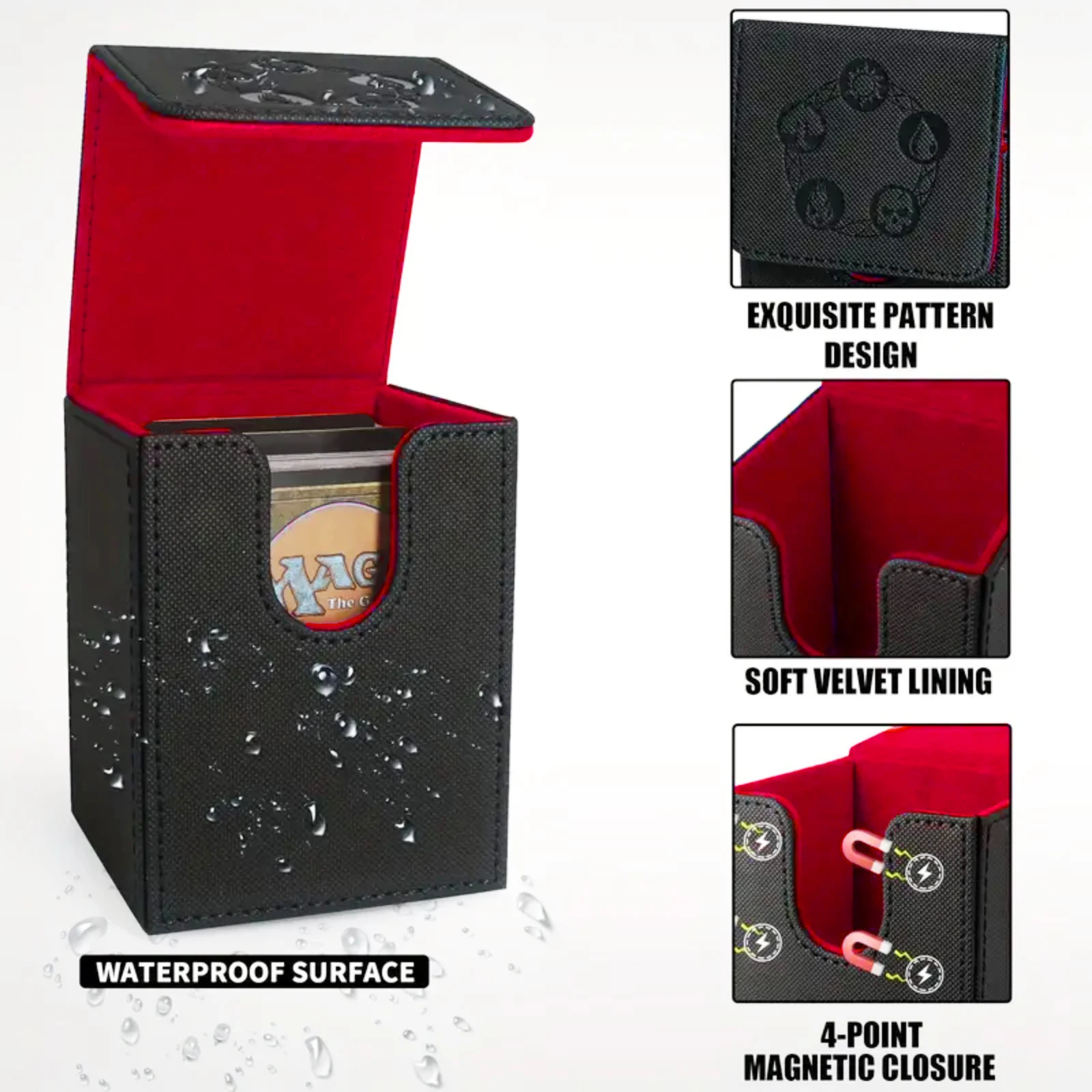 Karten-Deck-Box, Copyrighted-Design, passend für mehr als 100 Karten mit einem Ärmeln, Kartenbox aus PU-Leder mit Magnetverschluss für TCG-Karten – Detail 4