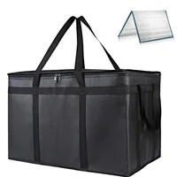 1 Juego (bolsa y parte inferior), bolsa calefactora reutilizable de gran capacidad XXXL con fondo duro extraíble, bolsa de entrega de Pizza aislada de 3 capas