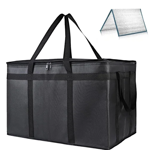 Imagen 1 del producto 1 Juego (bolsa y parte inferior), bolsa calefactora reutilizable de gran capacidad XXXL con fondo duro extraíble, bolsa de entrega de Pizza aislada de 3 capas