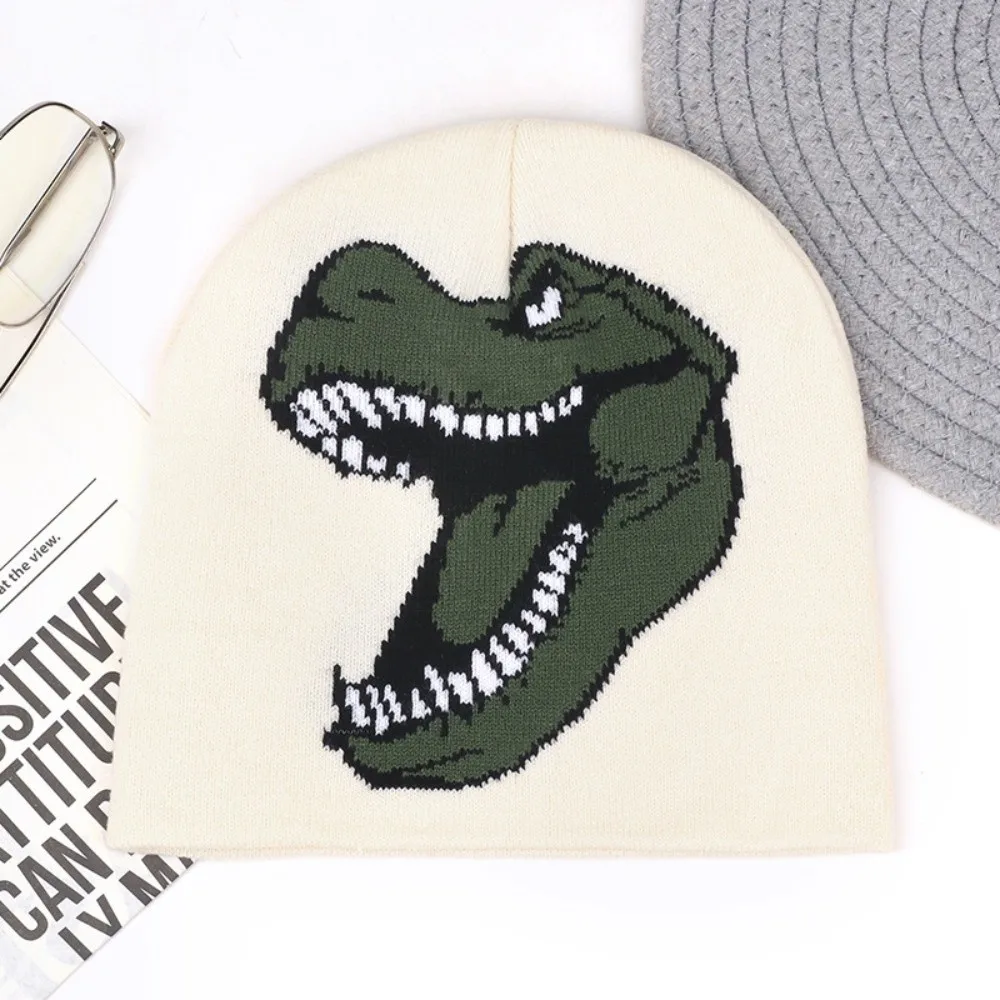 Gifts Knitted Dinosaur Beanie Warm Stretch Fit Knitted Beanie Hat Pullover Dinosaur Pattern Pullover Knit Cap for Adults