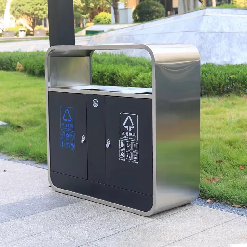 15 Gallon Outdoor Street Metal Recycle Bin Stainless Steel Cla Pull Out Tras Recycle Dustbin 2 Section