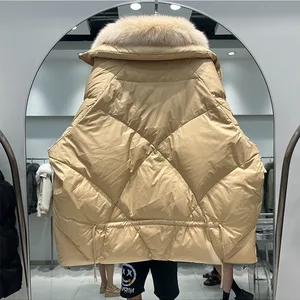 Oftbuy 2023 فرو الثعلب الطبيعي الحقيقي الشتاء الجديد للنساء سترة أوزة بيضاء أسفل سترة فضفاضة معطف منتفخ دافئ نسائي سميكة متوسطة طويلة سترات أعلى 10 مبيعات سترة أوزة نسائية - No2