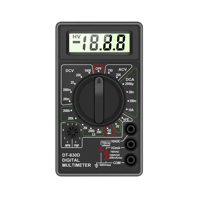 Digital Multimeter DT-830D with 1999 Counts LCD Display for AC/DC Voltage Current Resistance Measurement and Continuity Testing