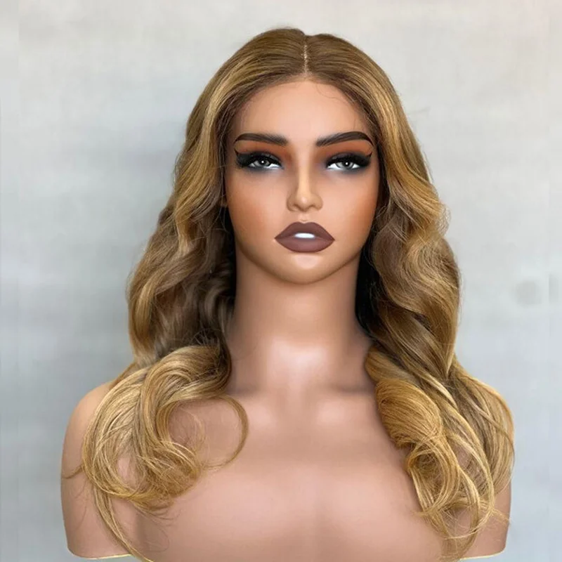 Long Ombre Blonde  Hair Wig Lace Frontal Wig Long Wave Glueless Remy Wig