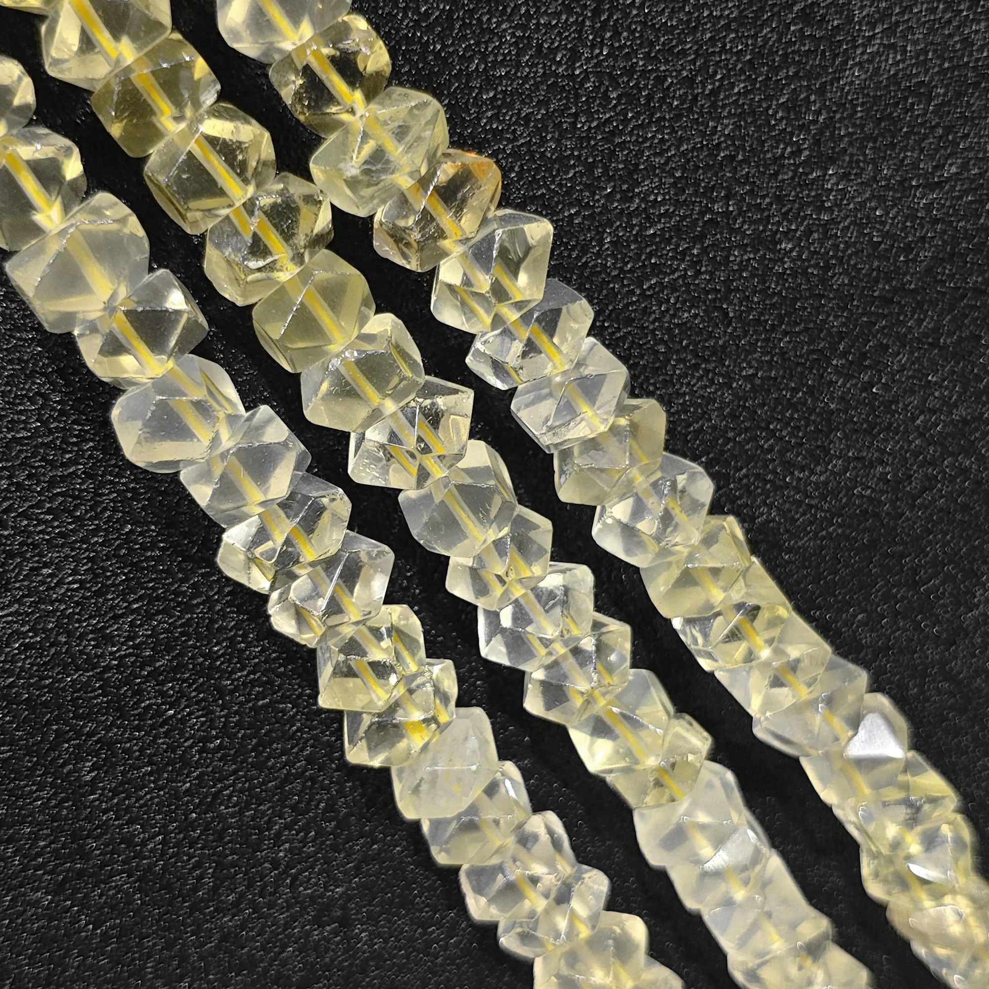 Facet Machine Gemstone Cutting - خرز كوارتز أصفر متعدد الأوجه، خيط