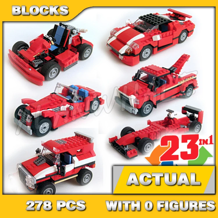 Blocos de Construção Criativos Brinquedo, Carro Vermelho, Super Speedster, Go-cart Veículos, Roadster Racer 3110, 23in 1, Compatível com o Modelo, 278pcs