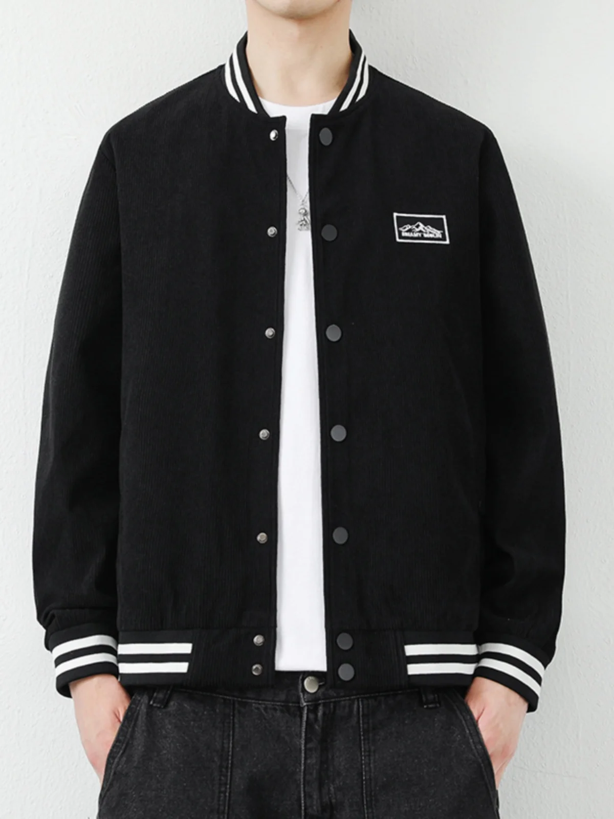 

Вельветовая бейсбольная куртка Slim Fit для мужчин: модная демисезонная верхняя одежда для молодежи, ветрозащитная, с длинными рукавами