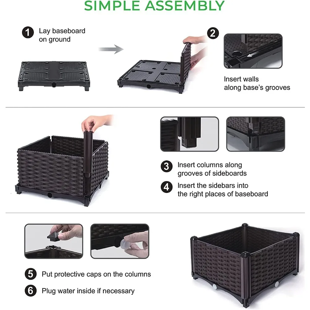 زارع حديقة مرتفعة، نمط خوص الراتنج، سرير زهور ذاتي السقي للخضروات والأعشاب والزهور والبستنة #5